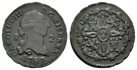 Carlos III (1759-1788). 2 maravedís. 1787. Segovia. (Cal-1924). Ae. 2,46 g. EBC-. Est...40,00.