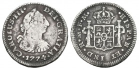 Carlos III (1759-1788). 1/2 real. 1774. México. FM. (Cal-1766). Ag. 1,57 g. BC+. Est...15,00.
