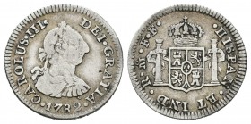 Carlos III (1759-1788). 1/2 real. 1782. México. FF. (Cal-1774). Ag. 1,54 g. BC+/MBC-. Est...15,00.