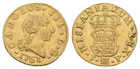 Carlos III (1759-1788). 1/2 escudo. 1761. Madrid. JP. (Cal-754). Au. 1,58 g. BC+. Est...110,00.