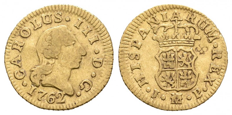 Carlos III (1759-1788). 1/2 escudo. 1762. Madrid. JP. (Cal-755). Au. 1,72 g. Res...