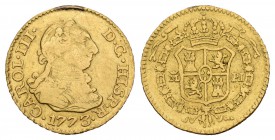 Carlos III (1759-1788). 1/2 escudo. 1773. Madrid. PJ. (Cal-767). Au. 1,73 g. Resto de soldadura en el canto a las 12 h. BC+. Est...80,00.
