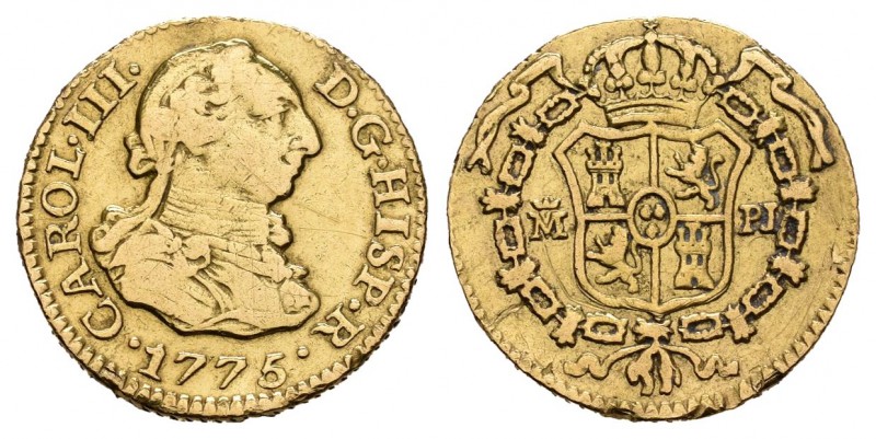 Carlos III (1759-1788). 1/2 escudos. 1775. Madrid. PJ. (Cal-769). Au. 1,77 g. Fu...