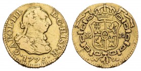 Carlos III (1759-1788). 1/2 escudos. 1775. Madrid. PJ. (Cal-769). Au. 1,77 g. Fue utilizada como joya. MBC-. Est...100,00.