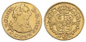 Carlos III (1759-1788). 1/2 escudo. 1784. Madrid. JD. (Cal-776). Au. 1,77 g. Limpiada. MBC-. Est...100,00.