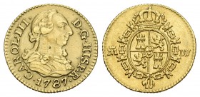 Carlos III (1759-1788). 1/2 escudo. 1787. Madrid. DV. (Cal-779). Au. 1,75 g. Limpiada. MBC+. Est...120,00.