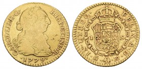 Carlos III (1759-1788). 1 escudo. 1779. Madrid. PJ. (Cal-621). Au. 3,30 g. BC/BC+. Est...90,00.