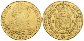 Carlos III (1759-1788). 8 escudos. 1787. Sevilla. CM. (Cal-262). (Cal onza-968). Au. 26,94 g. Estuvo en aro. Escasa. MBC/EBC-. Est...900,00.
