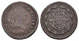 Carlos IV (1788-1808). 1 maravedí. 1793. Segovia. (Cal-1544). Ae. 1,25 g. MBC. Est...40,00.