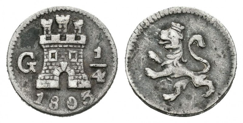 Carlos IV (1788-1808). 1/4 real. 1803. Guatemala. (Cal-1367). Ag. 0,86 g. Escasa...