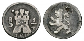 Carlos IV (1788-1808). 1/4 real. 1816. Santiago. (Cal-1501). Ag. 0,75 g. Golpe de punzón. BC. Est...60,00.