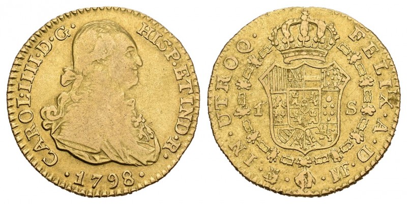 Carlos IV (1788-1808). 1 escudo. 1798. Madrid. MF. (Cal-497). Au. 3,37 g. BC+/MB...