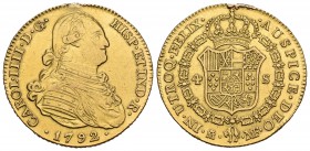 Carlos IV (1788-1808). 4 escudos. 1792. Madrid. MF. (Cal-202). Au. 13,51 g. Soldadura a las 12 h. MBC+. Est...400,00.