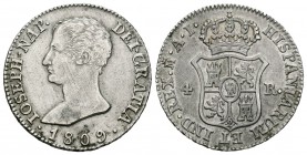 José Napoleón (1808-1814). 4 reales. 1809. Madrid. AI. (Cal-53). Ag. 5,92 g. MBC+. Est...50,00.