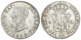 José Napoleón (1808-1814). 4 reales. 1812. Sevilla. LA. (Cal-61). Ag. 5,93 g. MBC. Est...50,00.