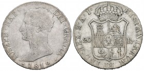 José Napoleón (1808-1814). 20 reales. 1812. Madrid. AI. (Cal-30). Ag. 26,71 g. Escasa. MBC-. Est...160,00.