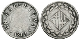 José Napoleón (1808-1814). 1 peseta. 1812. Barcelona. (Cal-48). Ag. 5,61 g. BC+/MBC-. Est...50,00.