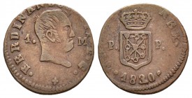 Fernando VII (1808-1833). 1 maravedí. 1830. Pamplona. (Cal-1657). Ae. 1,76 g. Acuñación desplazada. MBC-. Est...20,00.