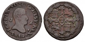 Fernando VII (1808-1833). 2 maravedís. 1814. Jubia. (Cal-1580). Ae. 2,64 g. Escasa. MBC-/BC+. Est...40,00.