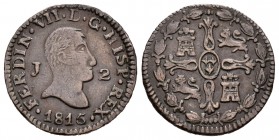 Fernando VII (1808-1833). 2 maravedís. 1815. Jubia. (Cal-1581). Ae. 2,26 g. Primer busto. MBC. Est...35,00.