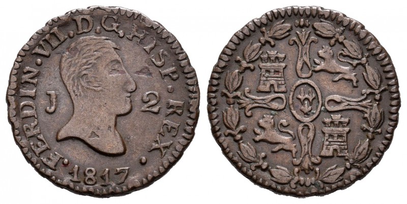 Fernando VII (1808-1833). 2 maravedís. 1817. Jubia. (Cal-1583). Ae. 2,94 g. Prim...