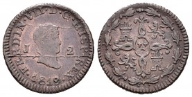 Fernando VII (1808-1833). 2 maravedís. 1819. Jubia. (Cal-1586). Ae. 2,94 g. Rotura de cuño en anverso. MBC. Est...20,00.