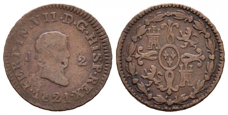 Fernando VII (1808-1833). 2 maravedís. 1821. Jubia. (Cal-1588). Ae. 2,51 g. Fech...