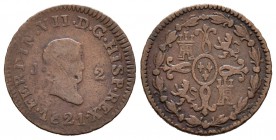 Fernando VII (1808-1833). 2 maravedís. 1821. Jubia. (Cal-1588). Ae. 2,51 g. Fecha rara. BC+. Est...90,00.