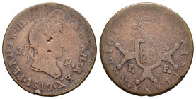 Fernando VII (1808-1833). 3 maravedís. 1819. Pamplona. (Cal-1640). Ae. 6,16 g. FERDIN. Golpes de punzon en anverso. BC+. Est...35,00.