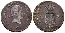 Fernando VII (1808-1833). 3 maravedís. 1830. Pamplona. (Cal-1646). Ae. 5,42 g. Oxidaciones superficiales. MBC-. Est...35,00.