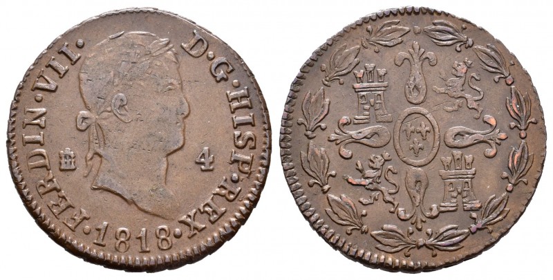 Fernando VII (1808-1833). 4 maravedís. 1818. Segovia. (Cal-1704). Ae. 5,47 g. Es...