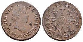 Fernando VII (1808-1833). 4 maravedís. 1818. Segovia. (Cal-1704). Ae. 5,47 g. Escasa. MBC. Est...35,00.