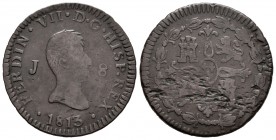 Fernando VII (1808-1833). 8 maravedís. 1813. Jubia. (Cal-1545). Ae. 9,79 g. Hojas en reverso. MBC-. Est...18,00.