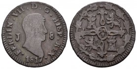 Fernando VII (1808-1833). 8 maravedís. 1817. Jubia. (Cal-1550). Ae. 9,51 g. BC. Est...15,00.