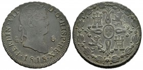 Fernando VII (1808-1833). 8 maravedís. 1818. Segovia. (Cal-1675). Ae. 11,32 g. MBC. Est...18,00.