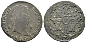 Fernando VII (1808-1833). 8 maravedís. 1820. Segovia. (Cal-1677). Ae. 10,56 g. Cospel irregular. MBC. Est...25,00.