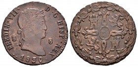 Fernando VII (1808-1833). 8 maravedís. 1830. Segovia. (Cal-1694). Ae. 11,17 g. Rayas en anverso. MBC. Est...20,00.
