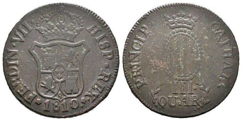 Fernando VII (1808-1833). 3 cuartos. 1810. Barcelona. (Cal-1520). Ae. 6,54 g. MB...