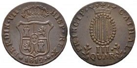Fernando VII (1808-1833). 3 cuartos. 1812. Cataluña. (Cal-1522). Ae. 6,74 g. Fecha pequeña. MBC. Est...35,00.