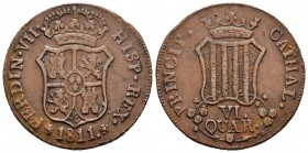 Fernando VII (1808-1833). 6 cuartos. 1811. Cataluña. (Cal-1515). Ae. 14,69 g. MBC/MBC+. Est...45,00.