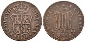 Fernando VII (1808-1833). 6 cuartos. 1811. Cataluña. (Cal-1515). Ae. 14,05 g. MBC-. Est...30,00.