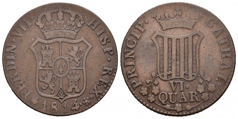 Fernando VII (1808-1833). 6 cuartos. 1814. Cataluña. (Cal-1518). Ae. 13,19 g. Ro...