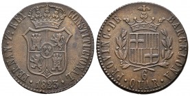 Fernando VII (1808-1833). 6 cuartos. 1823. Cataluña. (Cal-1519). Ae. 14,10 g. Oxidaciones superficiales. MBC+. Est...35,00.