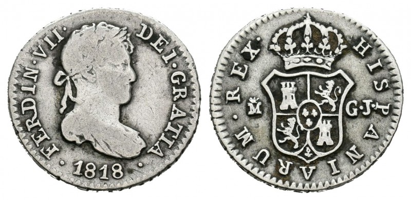 Fernando VII (1808-1833). 1/2 real. 1818. Madrid. GJ. (Cal-1323). Ag. 1,47 g. BC...
