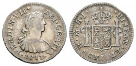 Fernando VII (1808-1833). 1/2 real. 1811. México. HJ. (Cal-1339). Ag. 1,64 g. Busto imaginario. MBC. Est...35,00.
