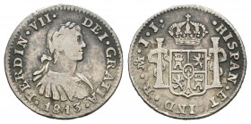 Fernando VII (1808-1833). 1/2 real. 1813. México. JJ. (Cal-1344). Ag. 1,62 g. Busto imaginario. MBC-. Est...20,00.