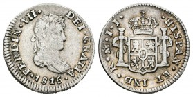 Fernando VII (1808-1833). 1/2 real. 1815. México. JJ. (Cal-1347). Ag. 1,65 g. MBC-. Est...30,00.