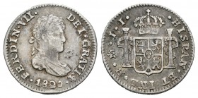Fernando VII (1808-1833). 1/2 real. 1820. México. JJ. (Cal-1352). Ag. 1,66 g. MBC/MBC+. Est...40,00.