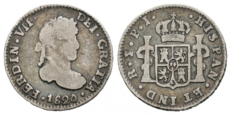 Fernando VII (1808-1833). 1/2 real. 1820. Potosí. PJ. (Cal-1373). Ag. 1,62 g. BC...
