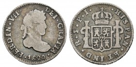 Fernando VII (1808-1833). 1/2 real. 1820. Potosí. PJ. (Cal-1373). Ag. 1,62 g. BC/BC+. Est...15,00.